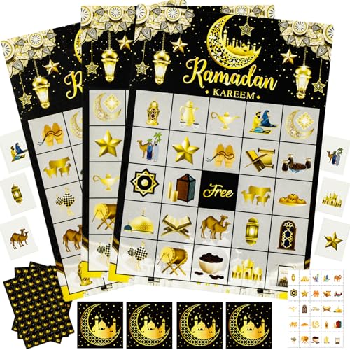 Meanju Ramadan Bingo Spiel,Ramadan Kartenspiel,Ramadan Bingo Kinder für Familie,Schule,Klassenzimmer,Partyzubehör,Gastgeschenke von Meanju