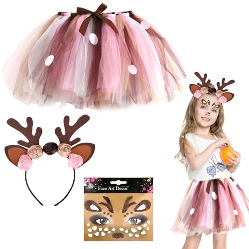 Meanju Rentier Kostüm Kinder Mädchen,Tutu Rock+Rentier Haarreif mit Ohren Blüten+Rentier Gesicht Kunst Aufkleber,Kostüm Accessoires für Halloween Karneval Geburtstag Cosplay,Weihnachten Party Meanju Rentier Kostüm Kinder Mädchen,Tutu Rock+Rentier Haarreif mit Ohren Blüten+Rentier Gesicht Kunst Aufkleber,Kostüm Accessoires für Halloween Karneval Geburtstag Cosplay,Weihnachten Party von Meanju