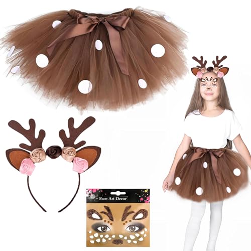 Meanju Rentier Kostüm Kinder Mädchen,Tutu Rock+Rentier Haarreif mit Ohren Blüten+Rentier Gesicht Kunst Aufkleber,Kostüm Accessoires für Halloween Karneval Geburtstag Cosplay,Weihnachten Party Meanju Rentier Kostüm Kinder Mädchen,Tutu Rock+Rentier Haarreif mit Ohren Blüten+Rentier Gesicht Kunst Aufkleber,Kostüm Accessoires für Halloween Karneval Geburtstag Cosplay,Weihnachten Party von Meanju