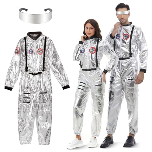 Meanju Unisex Astronaut Kostüm,Silber Weltraum Kostüm Overall Erwachsene,mit Brillen,Space Kostüm für Cosplay Karneval Faschingskostüme,Geeignet für170-180cm von Meanju