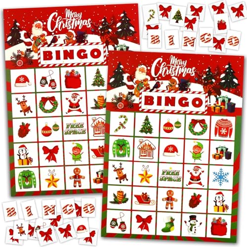 Meanju Weihnachts Bingo Spiel für 32 Spieler,Weihnachten Kartenspiel,Weihnachts Bingo Kinder für Familie,Schule,Klassenzimmer,Winter Partyzubehör,Gastgeschenke Meanju Weihnachts Bingo Spiel für 32 Spieler,Weihnachten Kartenspiel,Weihnachts Bingo Kinder für Familie,Schule,Klassenzimmer,Winter Partyzubehör,Gastgeschenke von Meanju