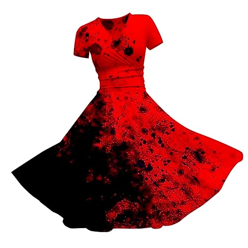 Halloween-Damenkleid, V-Ausschnitt, kurze Ärmel, Blutflecken-Druck, Vampirkleid, schickes und besonderes Halloween-Kostüm, A-Linie, Übergröße, Mittelalter Halloween-Damenkleid, V-Ausschnitt, kurze Ärmel, Blutflecken-Druck, Vampirkleid, schickes und besonderes Halloween-Kostüm, A-Linie, Übergröße, Mittelalter von Meaunzyl