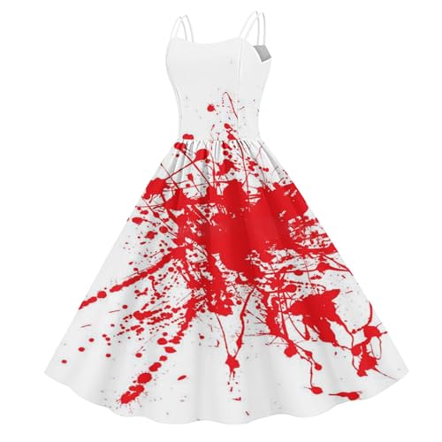 Halloween-Kleid für Damen, V-Ausschnitt, ohne Ärmel, Blutfleckendruck, schickes und besonderes Halloween-Kostüm, Renaissance, Gothic, Mittelalter Halloween-Kleid für Damen, V-Ausschnitt, ohne Ärmel, Blutfleckendruck, schickes und besonderes Halloween-Kostüm, Renaissance, Gothic, Mittelalter von Meaunzyl