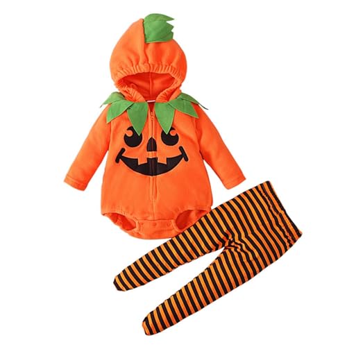 Halloween-Set für Neugeborene, 2-teilig, Halloween, Kürbis, langärmlige Kostüme mit Reißverschluss und Kapuze + gestreifte Hose, Overall für Karneval, Kinder, Neugeborene, 0-24 Monate 2025 Halloween-Set für Neugeborene, 2-teilig, Halloween, Kürbis, langärmlige Kostüme mit Reißverschluss und Kapuze + gestreifte Hose, Overall für Karneval, Kinder, Neugeborene, 0-24 Monate 2025 von Meaunzyl