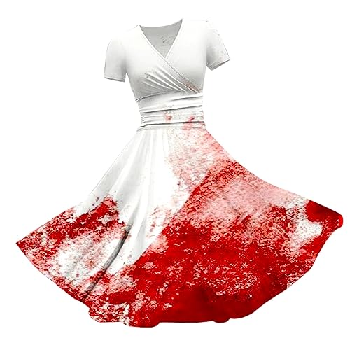Meaunzyl Halloween-Kleid, V-Ausschnitt, kurze Ärmel, Blutflecken-Druck, Vampirkleid, schickes und besonderes Halloween-Kostüm, A-Linie, Übergröße, Karneval Meaunzyl Halloween-Kleid, V-Ausschnitt, kurze Ärmel, Blutflecken-Druck, Vampirkleid, schickes und besonderes Halloween-Kostüm, A-Linie, Übergröße, Karneval von Meaunzyl