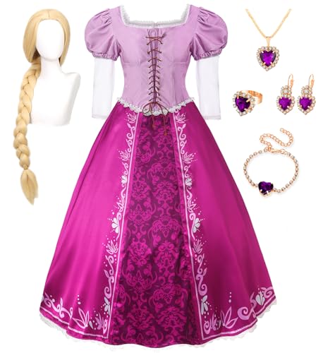 Mecamelon 6-teiliges lilafarbenes Prinzessinnen-Kostüm-Set für Erwachsene, Halloween-Kleid mit Perücken-Zubehör, Violett, L Mecamelon 6-teiliges lilafarbenes Prinzessinnen-Kostüm-Set für Erwachsene, Halloween-Kleid mit Perücken-Zubehör, Violett, L von Mecamelon