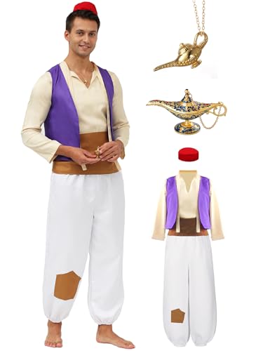 Mecamelon 7-teiliges Herren-Kostüm für arabische Prinzen, Märchenanzüge, Halloween, Cosplay, Party, Anzug, Weiss/opulenter Garten, XL Mecamelon 7-teiliges Herren-Kostüm für arabische Prinzen, Märchenanzüge, Halloween, Cosplay, Party, Anzug, Weiss/opulenter Garten, XL von Mecamelon