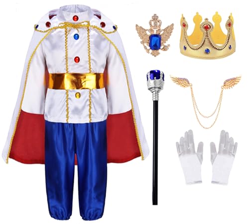 Mecamelon Charmantes Prinz-Kostüm für Kinder, mittelalterliches Cosplay-Kostüm, königliches Kostüm (Weiß, 8-9 Jahre) von Mecamelon