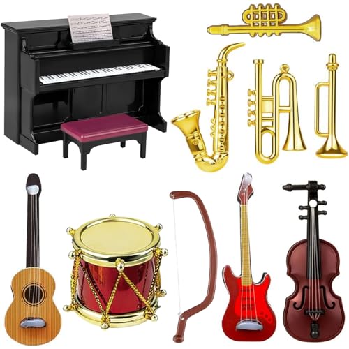 10 Stück Miniatur Zubehör, 1/12 Puppenhaus Zubehör, Wichtel Zubehör Puppenhaus Mini Musikinstrument Modell, Miniatur Deko Mini Puppenhaus Zubehör, Klavier E-Gitarre Miniatur Geige Trompete Saxophon 10 Stück Miniatur Zubehör, 1/12 Puppenhaus Zubehör, Wichtel Zubehör Puppenhaus Mini Musikinstrument Modell, Miniatur Deko Mini Puppenhaus Zubehör, Klavier E-Gitarre Miniatur Geige Trompete Saxophon von Mecctuck