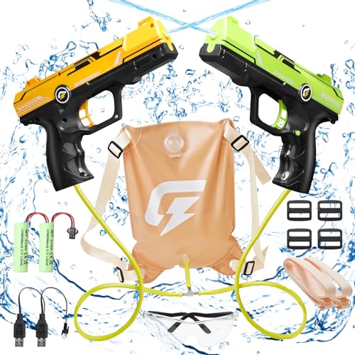 2 Stück Wasserpistole Elektrisch Automatische, Wasserpistole mit 2100ML Rucksäcke, Langstrecken Wasserspritzpistole Große Kapazität, Wasserpistole für Kinder Erwachsene Sommer Pool Strand Party von Mecctuck