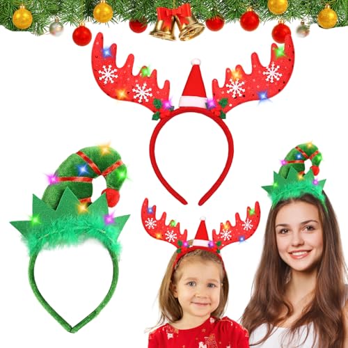 2 Stück Weihnachts Kopfschmuck,Weihnachten Stirnbänder,Haarreif mit LEDs,Leuchtende Haarreif,Weihnachtsmütze Kopfbedeckung Rentier Geweih Haarreif,Weihnachtsstirnband Rot Grün für Kinder Erwachsene 2 Stück Weihnachts Kopfschmuck,Weihnachten Stirnbänder,Haarreif mit LEDs,Leuchtende Haarreif,Weihnachtsmütze Kopfbedeckung Rentier Geweih Haarreif,Weihnachtsstirnband Rot Grün für Kinder Erwachsene von Mecctuck