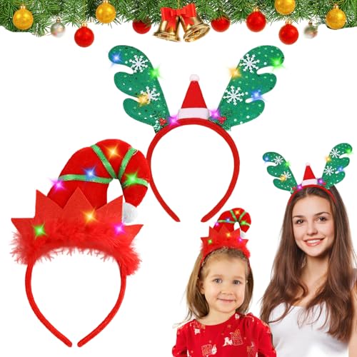 2 Stück Weihnachts Kopfschmuck,Weihnachten Stirnbänder,Haarreif mit LEDs,Leuchtende Haarreif,Weihnachtsmütze Kopfbedeckung Rentier Geweih Haarreif,Weihnachtsstirnband Rot Grün für Kinder Erwachsene 2 Stück Weihnachts Kopfschmuck,Weihnachten Stirnbänder,Haarreif mit LEDs,Leuchtende Haarreif,Weihnachtsmütze Kopfbedeckung Rentier Geweih Haarreif,Weihnachtsstirnband Rot Grün für Kinder Erwachsene von Mecctuck