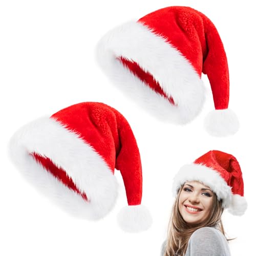 Weihnachtsmütze, 2 Stück Nikolausmütze Plüsch, Weihnachtsmützen Erwachsene, Weihnachtsmann mütze, Wintermütze Weihnachts Mütze, Christmas Rote Santa Hat für Weihnachten Neujahrs Geschenk Deko von Mecctuck