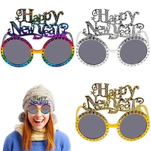 3 Stück Silvester Brille 2024, Partybrille, Neujahr Sonnenbrille, Lustige Brillen, Silvester Deko, Happy New Year Brillen, Silvester Foto Requisiten 2024, Silvester Partybrille für Silvester Geschenk von Mecctuck