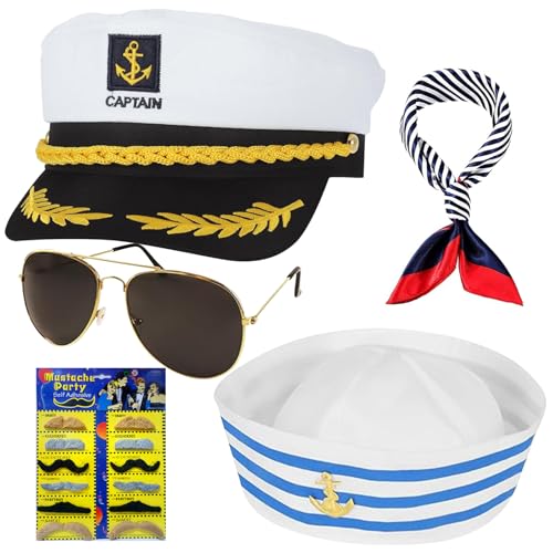 Kapitänsmütze,Matrosenmütze,5 Stück Kapitän Hut Kapitänsmütze Kostüm Set,Kapitän Mütze Matrosen Kostüm Accessoires,Matrosenmütze Seemann Hut mit Kapitän Prop,Unisex Kapitän Hat für Partys Cosplay (B) Kapitänsmütze,Matrosenmütze,5 Stück Kapitän Hut Kapitänsmütze Kostüm Set,Kapitän Mütze Matrosen Kostüm Accessoires,Matrosenmütze Seemann Hut mit Kapitän Prop,Unisex Kapitän Hat für Partys Cosplay (B) von Mecctuck