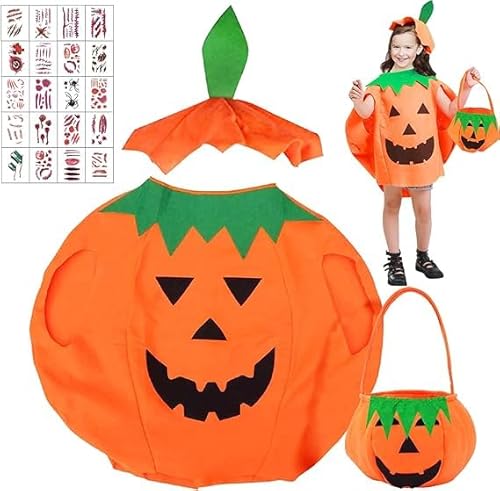 Halloween Kostüm, Kinder Kürbis Kostüm, Karnevals Kostüme, Kürbiskostüm Halloween mit Kürbis Candy Bag und 20 Halloween Tattoos, Kürbis Umhang mit Hut Mütze für Kinder Jungen Mädchen Halloween Kostüm, Kinder Kürbis Kostüm, Karnevals Kostüme, Kürbiskostüm Halloween mit Kürbis Candy Bag und 20 Halloween Tattoos, Kürbis Umhang mit Hut Mütze für Kinder Jungen Mädchen von Mecctuck