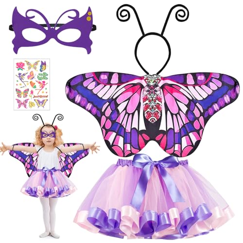Kostüm Kinder, 5-teiliges Schmetterling Kostüme Kinder, Faschingskostüme Kinder, Kostüm Mädchen, Feenkostüm Mädchen, Feen Kostüm Fairy Costume mit Schmetterlingsflügel Haarreif Maske für Karneval (B) Kostüm Kinder, 5-teiliges Schmetterling Kostüme Kinder, Faschingskostüme Kinder, Kostüm Mädchen, Feenkostüm Mädchen, Feen Kostüm Fairy Costume mit Schmetterlingsflügel Haarreif Maske für Karneval (B) von Mecctuck