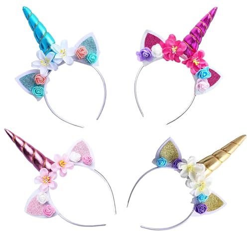 Mecctuck 4 Stück Einhorn Haarreif, Einhornhaarreif Mädchen, Einhorn Haarreif Kinder, Einhorn Geburtstag, Haarschmuck Karneval, Einhorn Haarreifen mit Ohren und Blumen, einhorn kostüm Accessoires Mecctuck 4 Stück Einhorn Haarreif, Einhornhaarreif Mädchen, Einhorn Haarreif Kinder, Einhorn Geburtstag, Haarschmuck Karneval, Einhorn Haarreifen mit Ohren und Blumen, einhorn kostüm Accessoires von Mecctuck