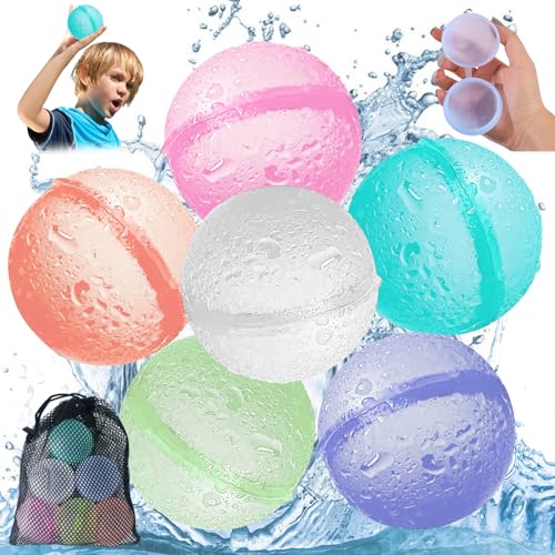 Mecctuck 6 Stück Wasserbomben, Wasserbomben Wiederverwendbar, Wasserball Kinder, Wasserbomben Luftballons, Wasserball Klein, Bunt Wasserball für Planschbecken Pool Badespielzeug Gartenspielzeug von Mecctuck