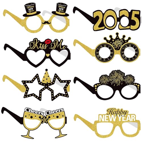 Mecctuck 8 Stück Silvester Deko, Silvester Brille 2025, Partybrille, Lustige Brillen, Partybrille Silvester, Silvester Foto Requisiten, Silvester Partybrille Mecctuck 8 Stück Silvester Deko, Silvester Brille 2025, Partybrille, Lustige Brillen, Partybrille Silvester, Silvester Foto Requisiten, Silvester Partybrille von Mecctuck