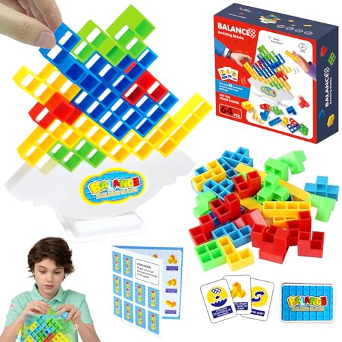 Mecctuck Tetris Tower, 64 Stück Tetra Tower, Stapelspiel, Tetra Tower Balance Spiel, Tetra Tower Spiel mit 22 Spielkarten, Team Tower Spiel für Kinder und Erwachsene, Kreative Stapelspiele Denkspiel von Mecctuck