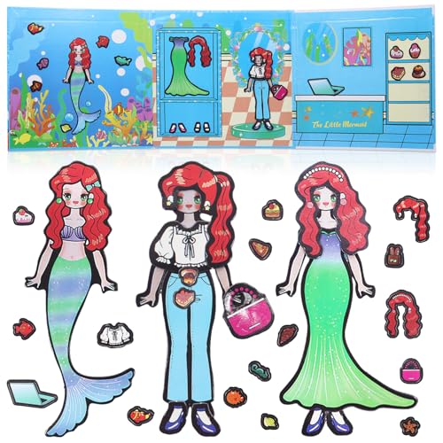 Magnetische Anziehpuppen für Mädchen, Meerjungfrau Anziehpuppen Stickerbuch, Magnet Puzzle Spielzeug, Magnetische Papierpuppen, Prinzessin-Anziehspiel, Magnetspiel für Mädchen Geschenke 3 4 5 6 7 Jahr von Mecctuck