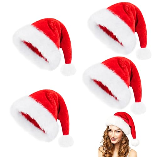 Weihnachtsmütze, 4 Stück Nikolausmütze Plüsch, Weihnachtsmützen Erwachsene, Weihnachtsmann mütze, Wintermütze Weihnachts Mütze, Christmas Rote Santa Hat für Weihnachten Neujahrs Geschenk Deko Weihnachtsmütze, 4 Stück Nikolausmütze Plüsch, Weihnachtsmützen Erwachsene, Weihnachtsmann mütze, Wintermütze Weihnachts Mütze, Christmas Rote Santa Hat für Weihnachten Neujahrs Geschenk Deko von Mecctuck