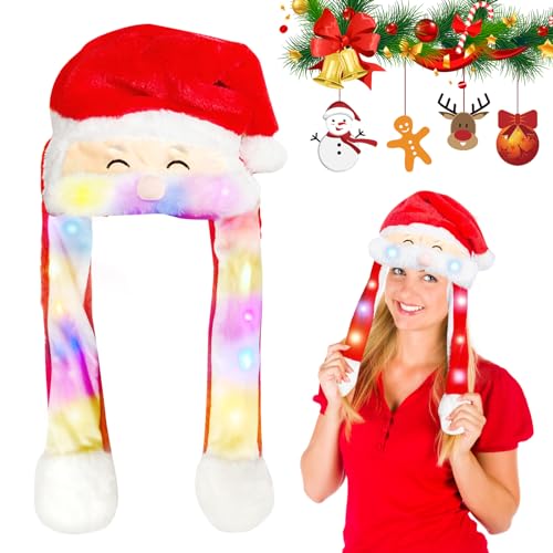 Weihnachtsmütze, Mütze mit Ohren, Nikolausmütze Plüsch, Weihnachtsmann Mützen, Mütze mit LED Lustiger Hut Kappe mit Beweglichen Ohren Santa Hat, Weihnachten Partyhut für Weihnachts Party Geburtstage von Mecctuck