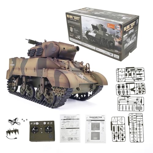 1/16 Rc Panzer, 2.4G U.S. M8 Selbstfahrer Howitzer RC Simulation Tank Modell, Mit Klang Und Licht, Teleskop Rauch, Dual-Speed-Modi, Ferngesteuertes Auto Für Erwachsene (RTR) von MechEdu