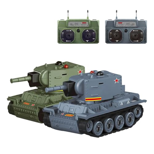 1:64 Maßstab Mini Funkgesteuerter Kampfpanzer - 2,4G Infrarot-Kampfmodus, Drehbarer Turm und Gummikettenantrieb, Militärisches Spielzeugpanzer-Geschenk für Erwachsene und Jugendliche (Grün+Grau) von MechEdu