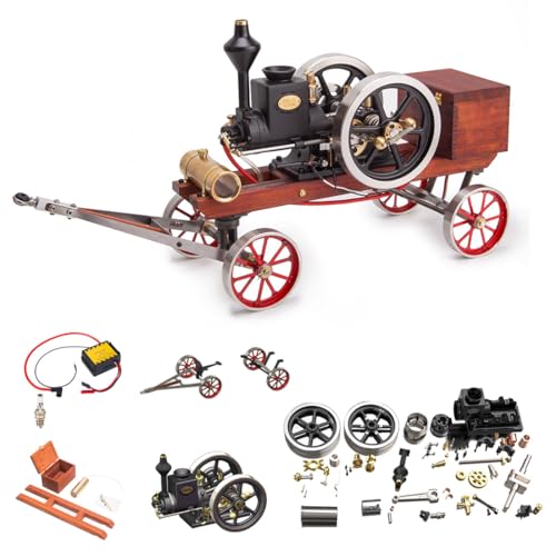 Retrol HM-01 7 CCM Motor Modell Bausatz, 4-Takt-Horizontal-Stationärmotor Mit Hit and Miss Motor, Hoch-/Niedriggeschwindigkeits-Schalthebel + Metall-4-Rad-Lenkung Flachbett-Transportwagen + Zubehör Retrol HM-01 7 CCM Motor Modell Bausatz, 4-Takt-Horizontal-Stationärmotor Mit Hit and Miss Motor, Hoch-/Niedriggeschwindigkeits-Schalthebel + Metall-4-Rad-Lenkung Flachbett-Transportwagen + Zubehör von MechEdu