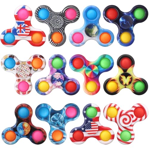 12 Pack Bubble Pop Fidget Spinner Spielzeug Strumpffüller für Kinder Erwachsene, einfaches Popper Squeeze Push Pop Fidget Spielzeug zum Stressabbau, Geburtstag, Weihnachten, Party, Gastgeschenk von Mechaniker