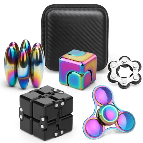 Fidget-Spinner-Set für Erwachsene, Sensory Pack mit Fidget-Kette, Infinity Cube, Fidget-Spinner-Würfel, Magnetrollen, Metall-Regenbogen-Spinner, Stressabbau-Schreibtisch-Gadget fürs Büro Fidget-Spinner-Set für Erwachsene, Sensory Pack mit Fidget-Kette, Infinity Cube, Fidget-Spinner-Würfel, Magnetrollen, Metall-Regenbogen-Spinner, Stressabbau-Schreibtisch-Gadget fürs Büro von Mechaniker