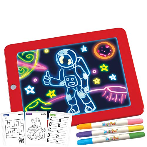 Mediashop Magic Pad Zaubertafel Kinder – Maltafel mit 6 Neonfarben & 8 Leuchteffekten – inkl. 30 Schablonen – Abwischbar, Reisegröße von Mediashop