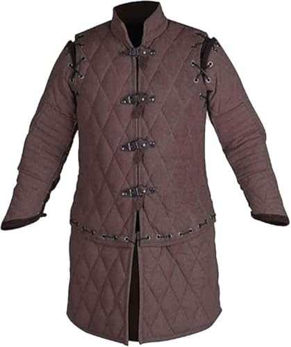 Dick gepolsterte mittelalterliche Gambeson-Rüstungsjacke, Kostüm-Kleid, Baumwollstoff, Aketon-Jacke (braun, mittelgroß) von Medieval Armour