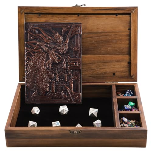 2-in-1-Würfelbox aus Metall mit DND-Notizbuch zum Rollen und Aufbewahren, Organizer für RPG-Tischspiele, Würfeltablett, Dungeons & Dragons, Spieler oder polyedrische Würfelsammlerbox aus Metall von Medikaison