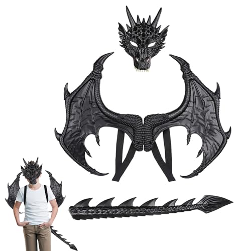 Dragon Kostüm Kids Kids Dragon Cosplay Dress Up Dinosaurierschwanz mit Maske für Jungen Mädchen 3pcs Schwarz, Schwanz Dragon Kostüm Kids Kids Dragon Cosplay Dress Up Dinosaurierschwanz mit Maske für Jungen Mädchen 3pcs Schwarz, Schwanz von Mednkoku