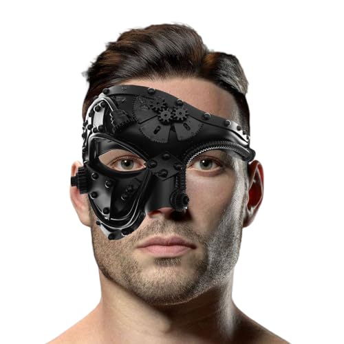 Halloween Masquerade Maske für Frauen Männer Steampunk Cyborg Venetian Mask Halbgesicht Punk -Stil Cosplay -Maske mit elastischen Band Mode Shows Night Club Geburtstagsfeier Halloween Kostümzubehör von Mednkoku