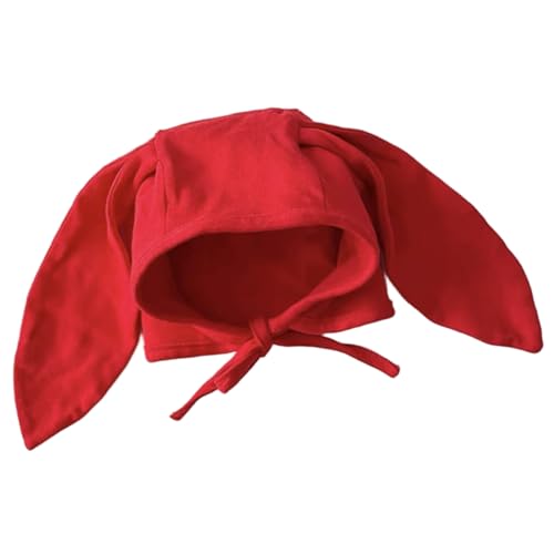 Mednkoku Bunny Hut, süße weiche Baumwollhasen-Ohrenhut, langohrige kleine Kaninchen-Plazenta-Kappe mit Krawatte für Cosplay Halloween Partyzubehör, rot von Mednkoku