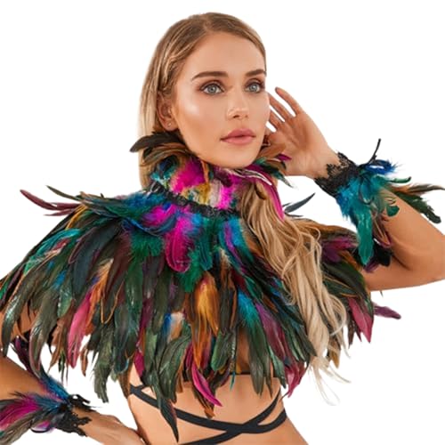 Mednkoku Feathers Cape Federn Schal mit 2 Armband 3pcs/Set Bunt Halloween Federn Cape mit Krawattengurt realistische gotische Federn Kragen für Party, Kostüm, Cosplay Mednkoku Feathers Cape Federn Schal mit 2 Armband 3pcs/Set Bunt Halloween Federn Cape mit Krawattengurt realistische gotische Federn Kragen für Party, Kostüm, Cosplay von Mednkoku