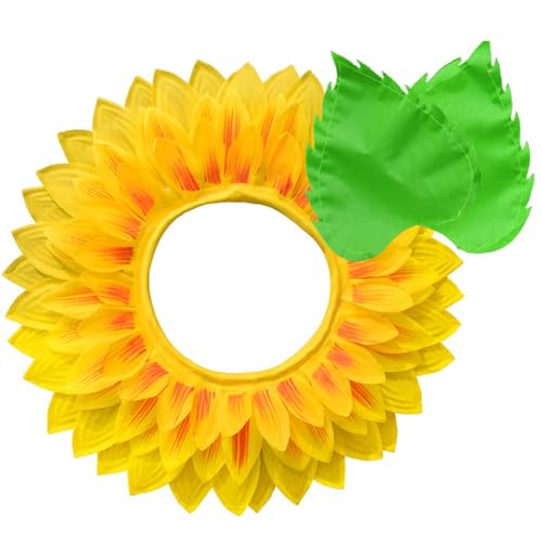 Mednkoku Sonnenblumenkopfwerbe, gelbe Blume Kopfstück mit Blatthandschuhen Fügen Sie Sonnenschein zu Ihrem Outfit Halloween Kostümzubehör, 18 Zoll von Mednkoku
