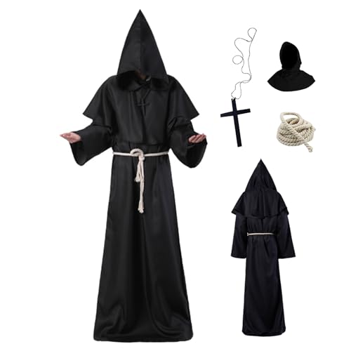 Mönch Kostüm Männer Frauen Erwachsener Mönch Robe mit Kapuze Priester Robe Renaissance Halloween Kostüme mittelalterlich Kostüm für Halloween Carnival L. von Mednkoku
