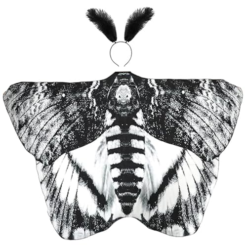 Motten Kostüm lebensee Mottenflügel mit Federn Stirnband Schmetterling Cape Halloween Kostüme für Frauen Männer von Mednkoku