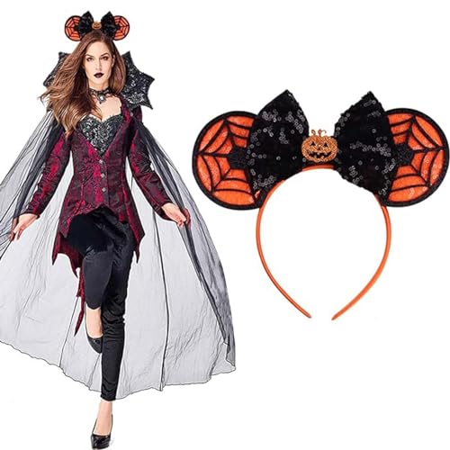 MeeQee Halloween Kopfbedeckungen Runde Mausohren Schleife Stirnbänder Kürbis Fledermaus Geist Spinnennetz Halloween Party Cosplay Haarreif Niedliche Pailletten Halloweendekoration Haarreifen von MeeQee