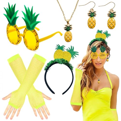 7 Tlg Ananas Kostüm Damen, Ananas Kostüm Set, Ananas Haarreif, Ananas Ohrringe, Ananas Halskette, Partybrille Ananas, Lustige Sonnenbrille, Hawaii Kostüm Accessoire, Ananas Party, für Karneval 7 Tlg Ananas Kostüm Damen, Ananas Kostüm Set, Ananas Haarreif, Ananas Ohrringe, Ananas Halskette, Partybrille Ananas, Lustige Sonnenbrille, Hawaii Kostüm Accessoire, Ananas Party, für Karneval von Meemion