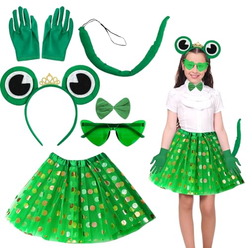Meemion 6 Stück Frosch Kostüm Set, Froschkostüm für Kinder, mit Frosch Haarreif,Frosch Ohrringe,Handschuhe, grüne Herzbrille,Mädchen Karnevals Kostüm, für Fasching Karneval Motto Party Meemion 6 Stück Frosch Kostüm Set, Froschkostüm für Kinder, mit Frosch Haarreif,Frosch Ohrringe,Handschuhe, grüne Herzbrille,Mädchen Karnevals Kostüm, für Fasching Karneval Motto Party von Meemion