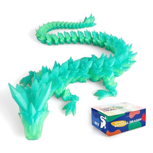 Meet Gladness 30-in-3D-gedruckter Drache, 76,2 cm Drache, 3D-Drachen-Spielzeug, großer Drache, beweglicher Kristalldrache (Farbverlauf, blau-grün, 76,2 cm) von Meet Gladness
