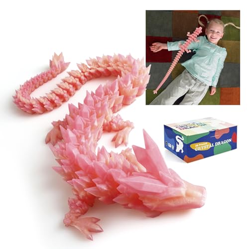 Meet Gladness 30-in-3D-gedruckter Drache, 76,2 cm Drache, 3D-Drachen-Spielzeug, großer Drache, beweglicher Kristalldrache (Pfirsichfarbe, 76,2 cm) von Meet Gladness