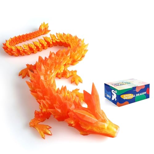 RWSEFK 30-in-3D-gedruckter Drache, 76,2 cm Drache, 3D-Drachen-Spielzeug, großer Drache, beweglicher Kristalldrache (Flammenfarbe, 76,2 cm) von Meet Gladness