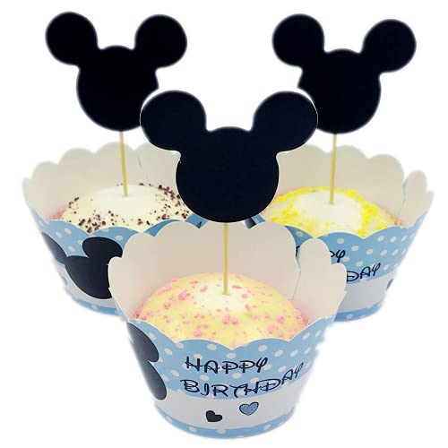 Cupcake Toppers,Kuchenaufsätze 24 Stücke Micky Cupcake Wrappers Kuchendeckel für Geburtstagsfeier Hochzeiten Jubiläen Gartenpartys Geburtstagskuchen Dekoration Lieferungen von Meet-shop